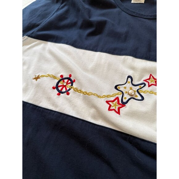 Mix & Max Woman Plus Size 26W 28W Nautical Embroidered T-Shirt Navy Coastal - Picture 10 of 10